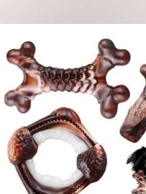 3pk Indestructible Chocolate Brown Dog Chew Toy Set For Chewers and Teething